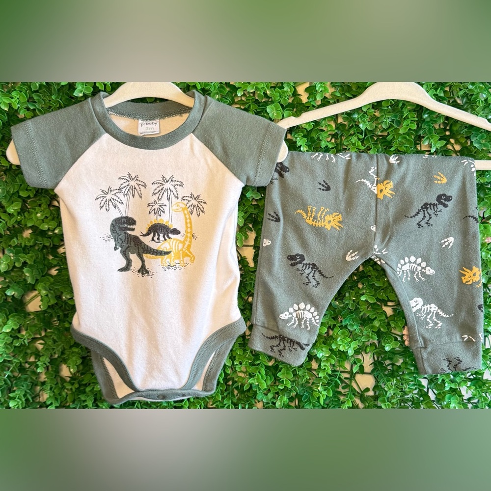 PL Baby Dinosaur Outfit Set – Bodysuit + Pants – Size 3M